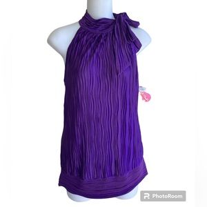 Heart Soul Purple Sateen Pleated Halter Blouse Top Junior Large Ties at Neckline